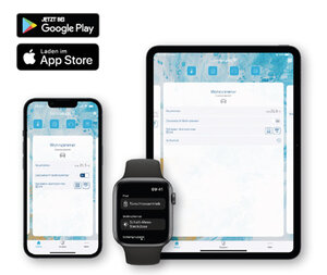 Homematic IP App auf einem Tablet, Smartphone und Smartwatch